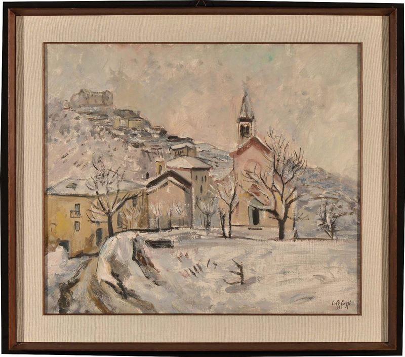 Eso Peluzzi (1894-1985) Veduta con la neve, 1952  - Asta Dipinti del XIX e XX secolo - Cambi Casa d'Aste