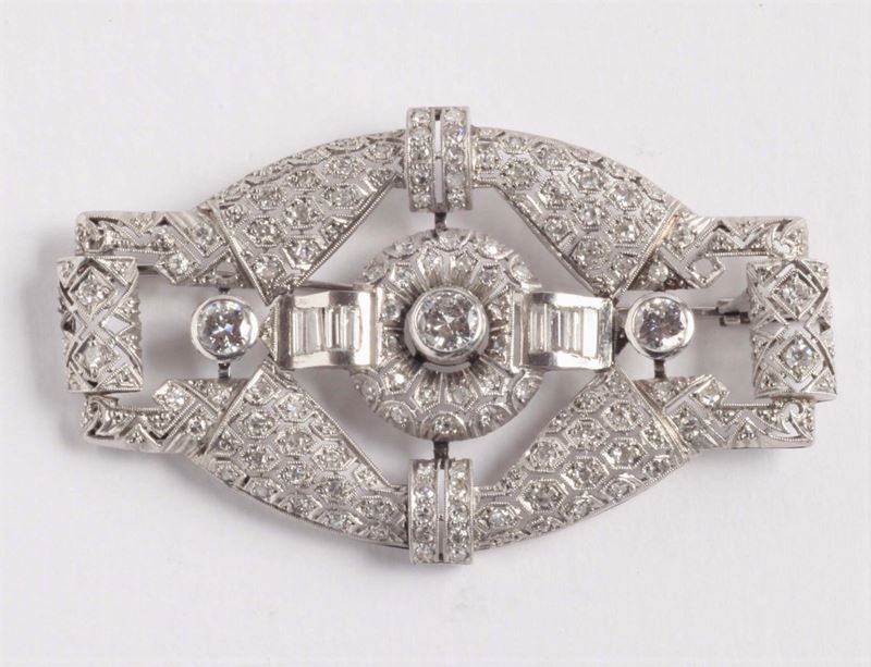 Spilla con diamanti 1920 - 1930 (lievi danni)  - Asta Argenti e Gioielli Antichi e Contemporanei - Cambi Casa d'Aste
