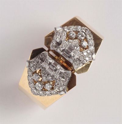Bracciale Rigido con Due Clips Rimovibili in Diamanti