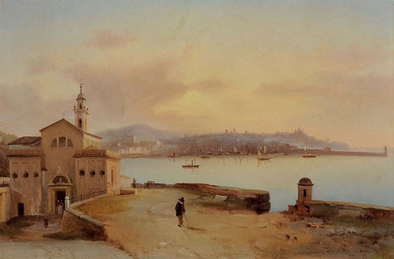 Pasquale Domenico Cambiaso (1811-1894), attribuito a Veduta di Genova  - Asta Dipinti del XIX e XX secolo - Cambi Casa d'Aste