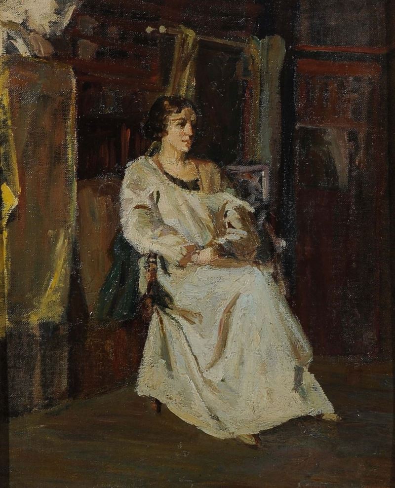 Dario Bardinero (1868-1908) Figura femminile in interno  - Asta Dipinti del XIX e XX secolo - Cambi Casa d'Aste