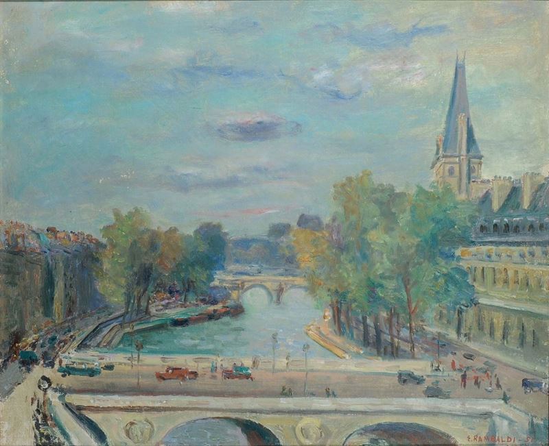 Emanuele Rambaldi (1903-1968) Pont Saint Michel, 1951  - Auction 19th and 20th Century Paintings - Cambi Casa d'Aste