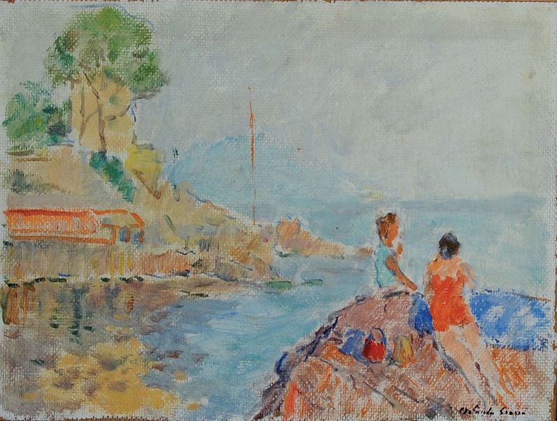 Orlando Grosso (1882-1968) Figure sulla spiaggia  - Asta Dipinti del XIX e XX secolo - Cambi Casa d'Aste