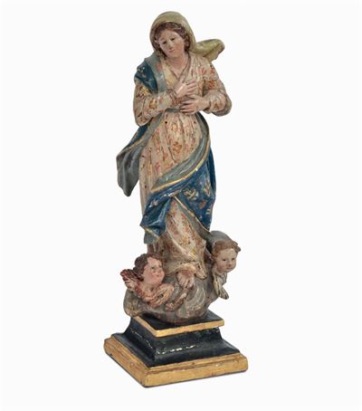 Scultura in Legno Raffigurante Madonnina, XVIII Secolo