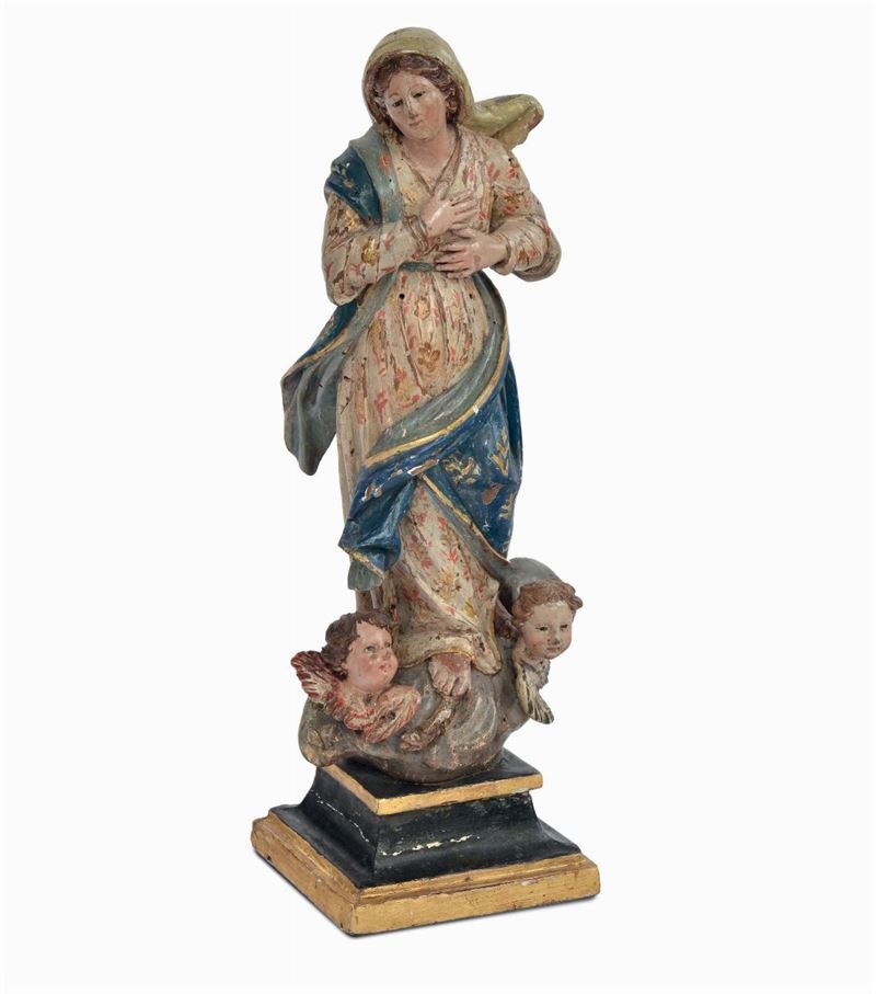 Scultura in legno raffigurante Madonnina, XVIII secolo  - Auction The Collestions of a Fine Bolognese Art Connoisseur - Cambi Casa d'Aste