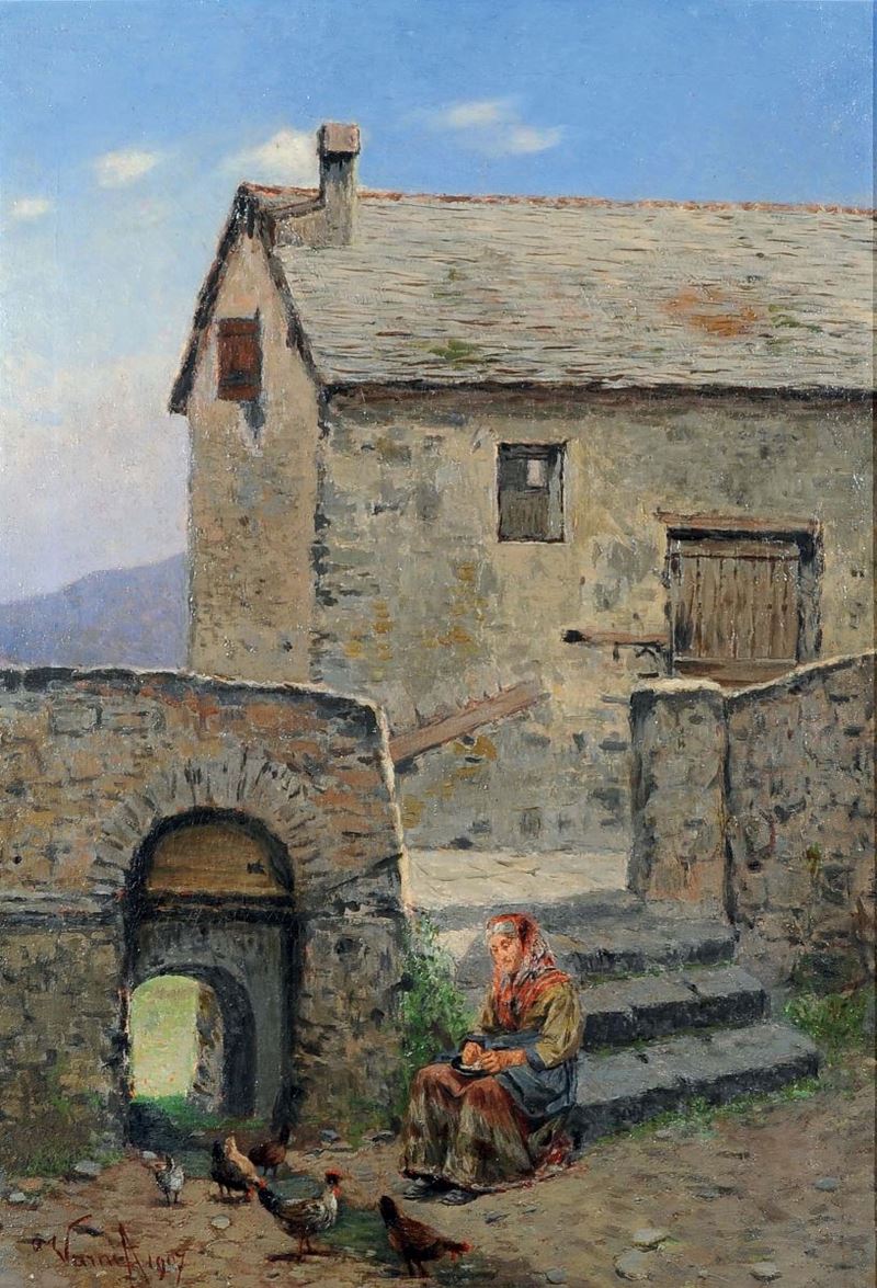 Antonio Varni (1841-1907) Vecchiezza tranquilla, 1907  - Asta Dipinti del XIX e XX secolo - Cambi Casa d'Aste