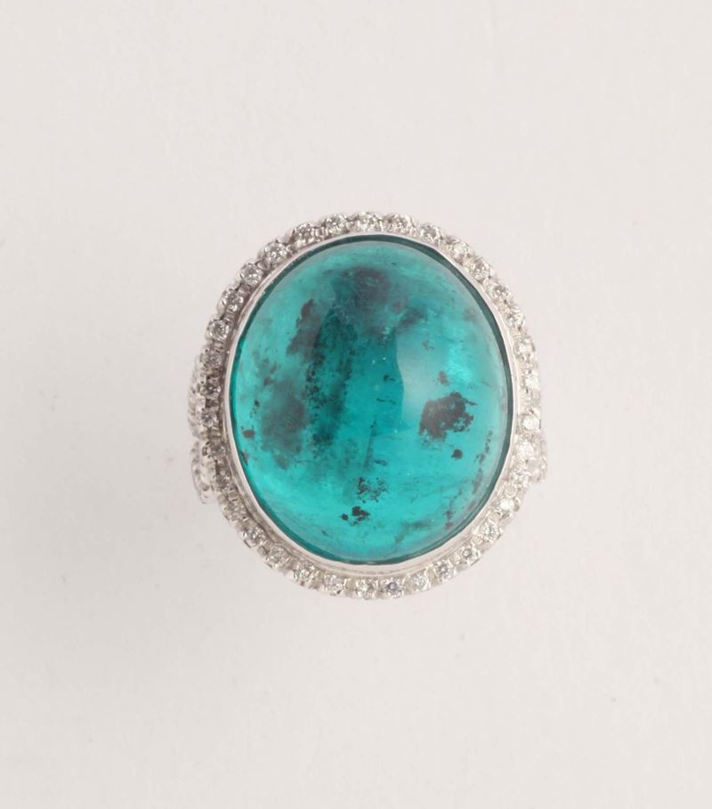 Anello con smeraldo cabochon e diamanti  - Auction Silvers, Ancient and Contemporary Jewels - Cambi Casa d'Aste