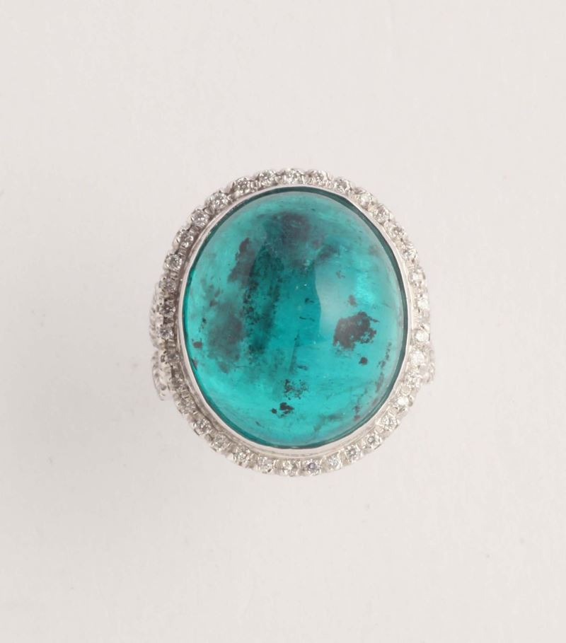 Anello con smeraldo cabochon e diamanti  - Asta Argenti e Gioielli Antichi e Contemporanei - Cambi Casa d'Aste