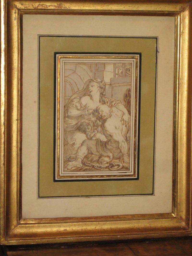 Scuola Genovese del XVII secolo Carità romana  - Auction The Collestions of a Fine Bolognese Art Connoisseur - Cambi Casa d'Aste