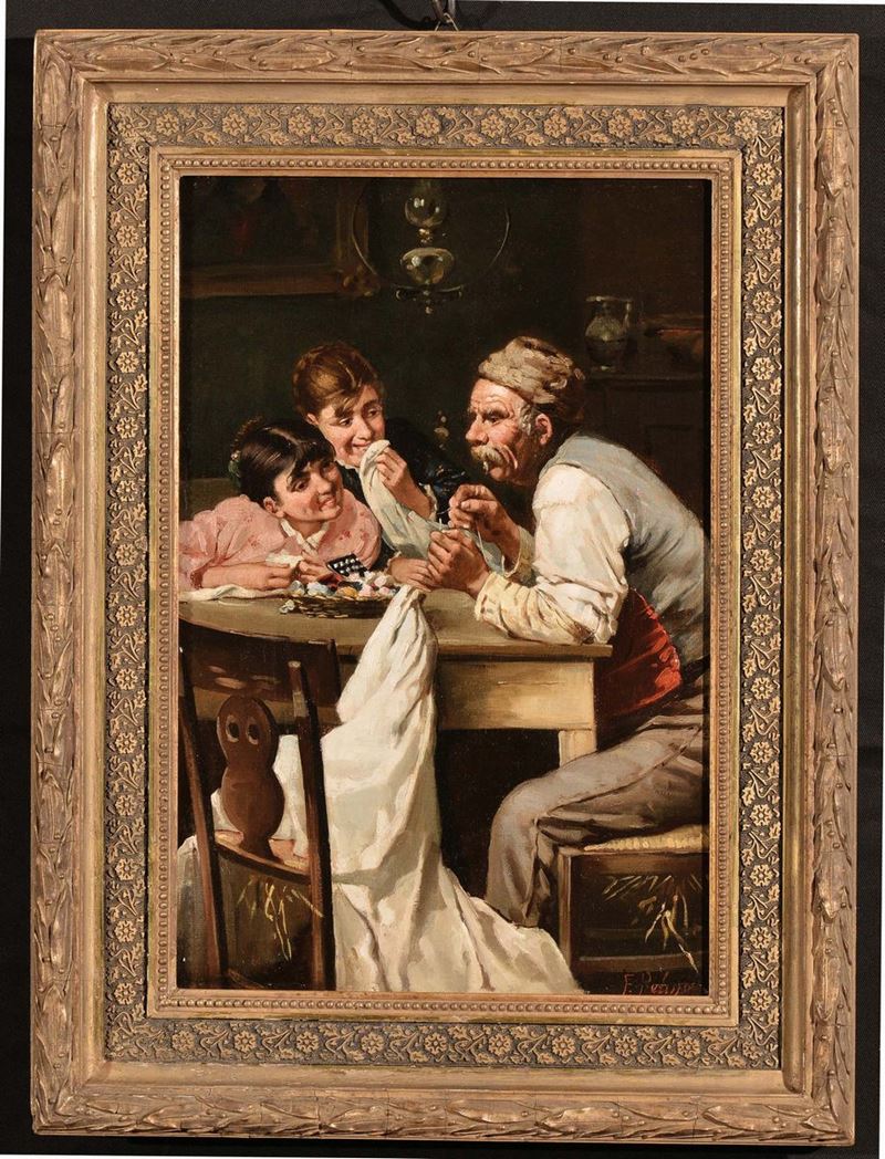Francesco Peluso (1836-1916) Scena d'interno  - Asta Dipinti del XIX e XX secolo - Cambi Casa d'Aste