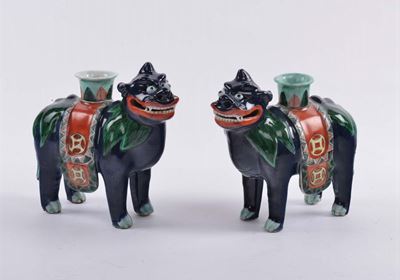 Coppia di Vasi a Guisa di Cani di Pho in Porcellana, Cina XX Secolo