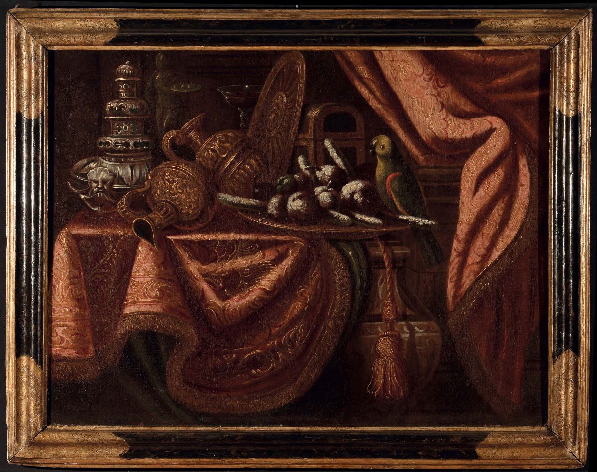 Antonio Gianlisi il Giovane (1677-1727)natura Morta con Pappagallo, Frutta, Anfore e Bruciaprofum...