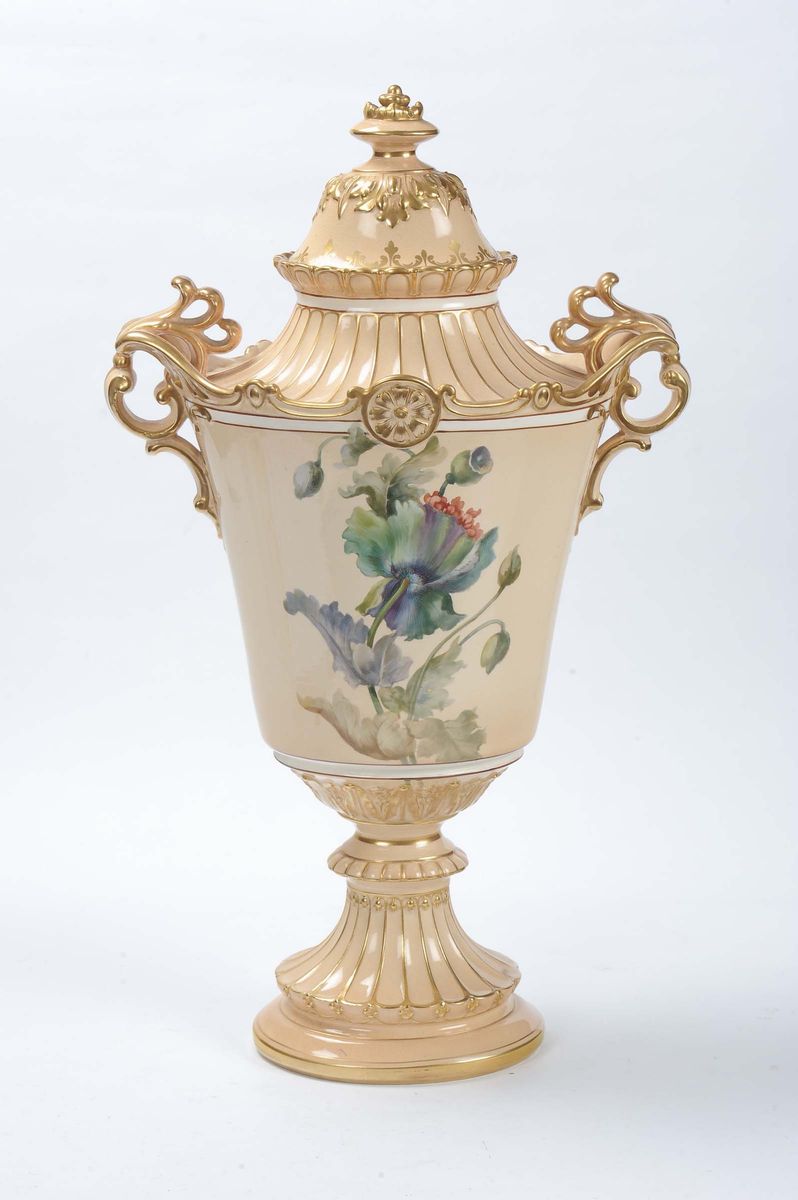 Vaso in Porcellana Rosa con Decoro Floreale
