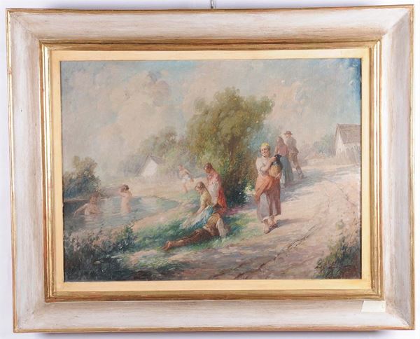 Anonimo del XX secolo Figure entro paesaggi