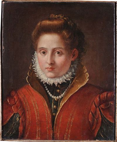 Scuola Toscana del XVIII Secoloritratto di Dama in Abito Rosso