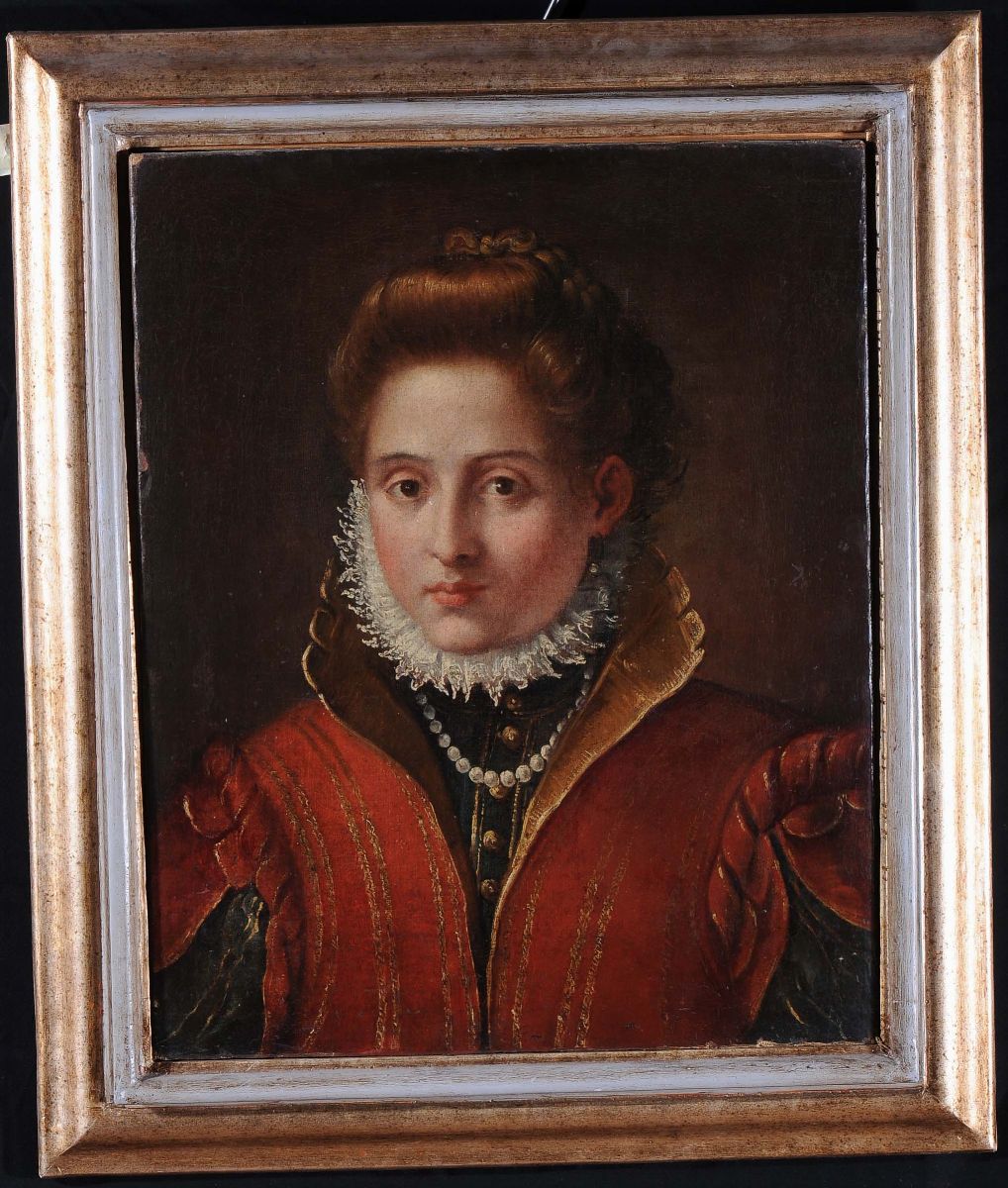 Scuola Toscana del XVIII Secoloritratto di Dama in Abito Rosso