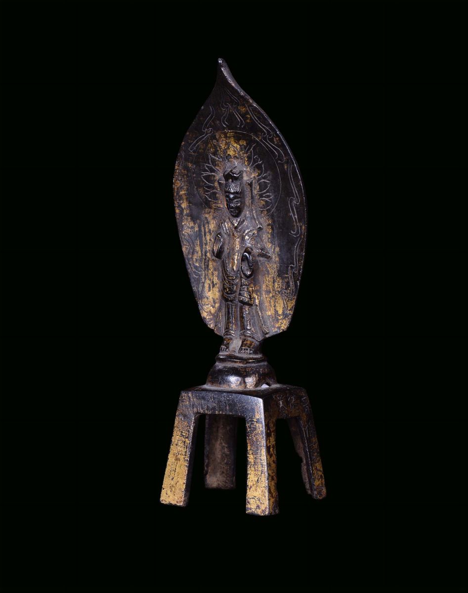Piccolo Buddha Arcaico in Bronzo Parzialmente Dorato, Cina, Dinastia Wei, Vi Secolo