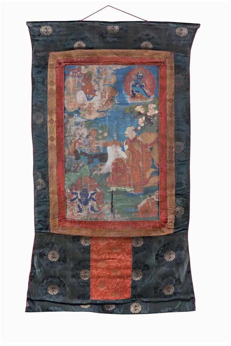 Silk Thangka, Tibet, 18th century Representing a monk with divinity  - Auction Antique and Old Masters - II - Cambi Casa d'Aste