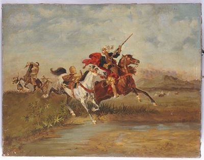 Anonimo del XIX Secologuerrieri Arabi a Cavallo