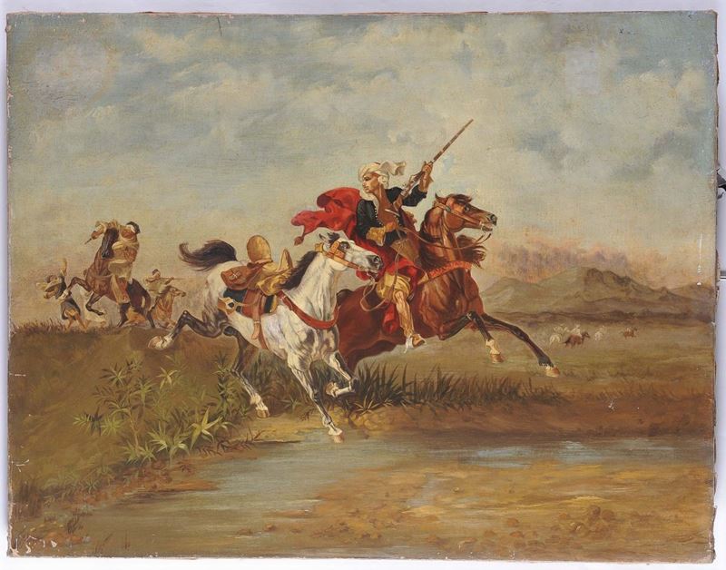 Anonimo del XIX Secolo Guerrieri arabi a cavallo  - Asta Antiquariato e Dipinti Antichi - II - Cambi Casa d'Aste