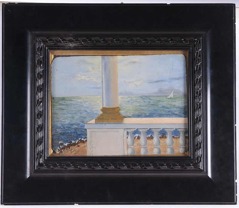 Giorgio Belloni (1861-1944), attribuito a Veduta costiera con balaustra  - Auction Antique and Old Masters - II - Cambi Casa d'Aste