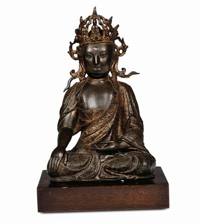 Guanyin in Bronzo Parzialmente Dorato, Cina, Dinastia Ming, XVII Secolo