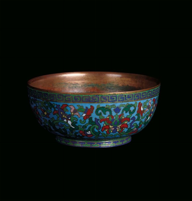 Light blue and green cloisonné bowl, China, Qing Dynasty, 19th century, cm 13x9  - Auction Fine Chinese Works of Art - Cambi Casa d'Aste
