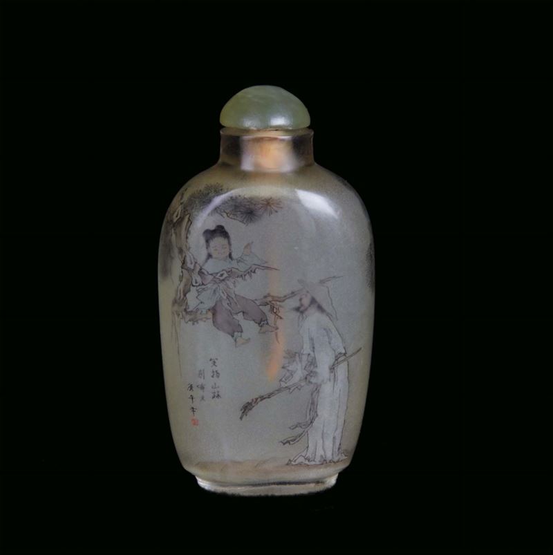 Glass snuff bottle decorated with figures and descriptions, China, Republican Period, 20th century h cm 8  - Auction Fine Chinese Works of Art - Cambi Casa d'Aste