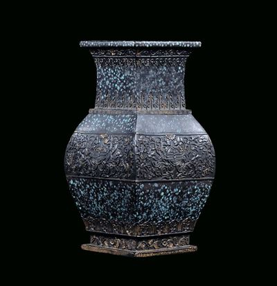 Vaso in Bronzo con Decoro Robin Eggs, Cina, Dinastia Qing