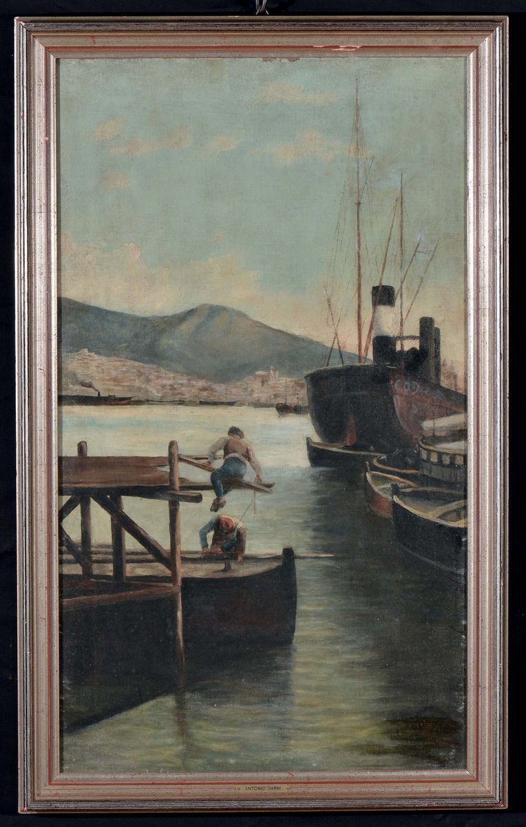 Antonio Varni (1841-1907) Mattina d'inverno nel porto di Genova  - Asta Dipinti del XIX e XX secolo - Cambi Casa d'Aste