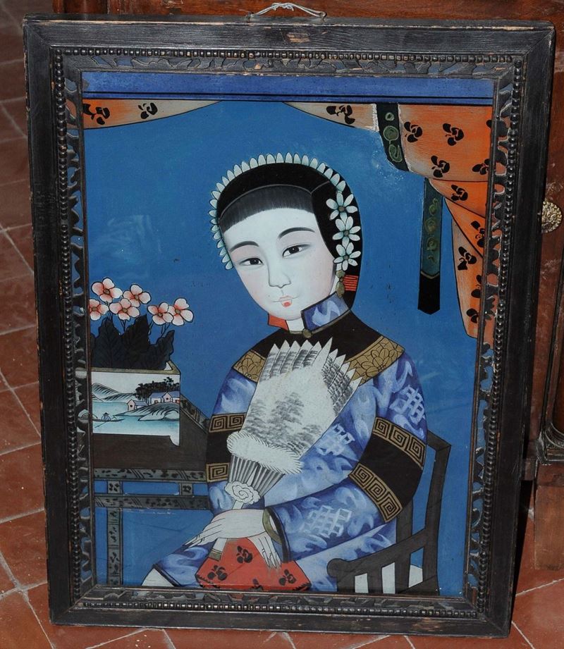 Dipinto orientale su vetro, XIX secolo  - Asta Asta a Tempo 1-2014 - Cambi Casa d'Aste