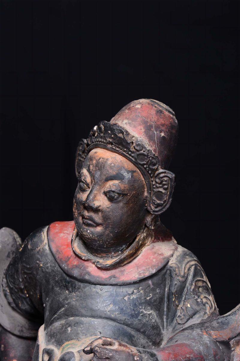 Coppia di Grandi Dignitari in Terracotta Laccata Nera, Cina, Dinastia Ming, XVII Secolo