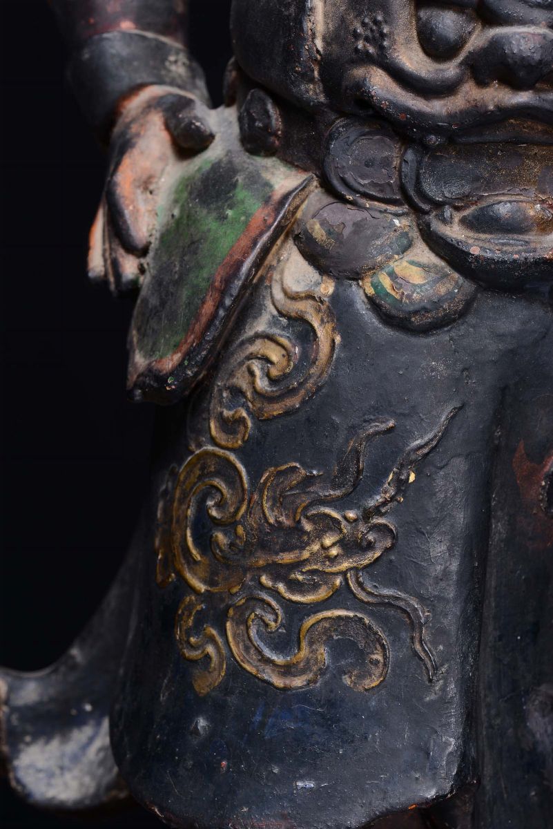 Coppia di Grandi Dignitari in Terracotta Laccata Nera, Cina, Dinastia Ming, XVII Secolo