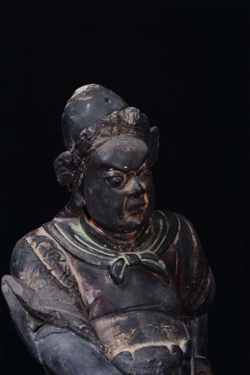 Coppia di Grandi Dignitari in Terracotta Laccata Nera, Cina, Dinastia Ming, XVII Secolo