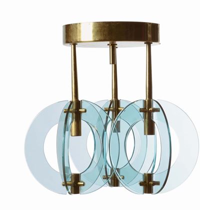 Lampadario a Tre Luci in Vetro Colorato