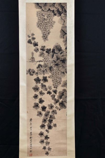 Dipinto Ad Inchiostro su Carta di Riso Raffigurante Vite, Cina, XIX Secolo