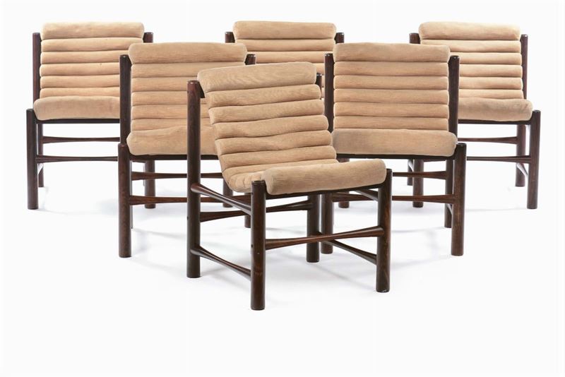 Sei sedie in legno rivestite in velluto  - Asta Design - II - Cambi Casa d'Aste