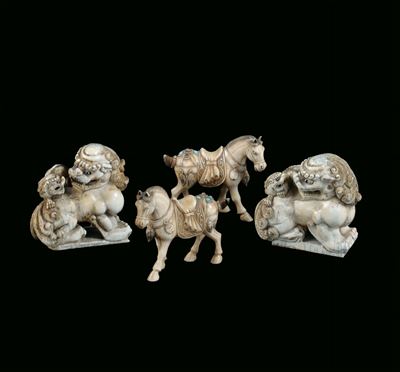 Due Leoncini in Avorio, Cina, Dinastia Qing, Inizio XX Secolo