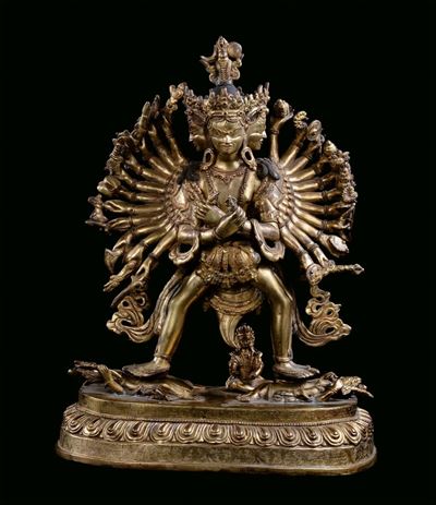 Grande Yamantaka in Bronzo Dorato, Cina, Dinastia Qing, XIX Secolo