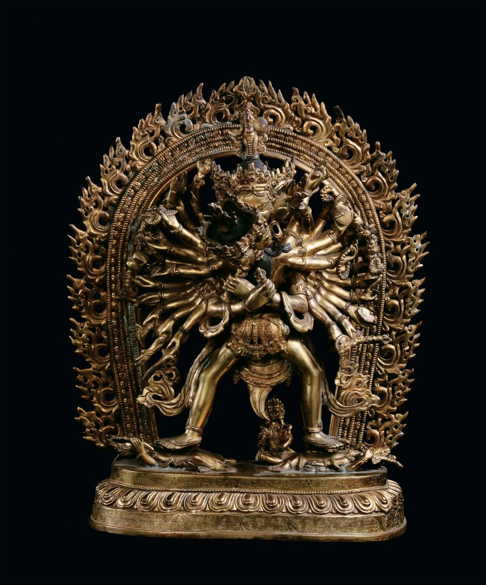 Grande Yamantaka in Bronzo Dorato, Cina, Dinastia Qing, XIX Secolo