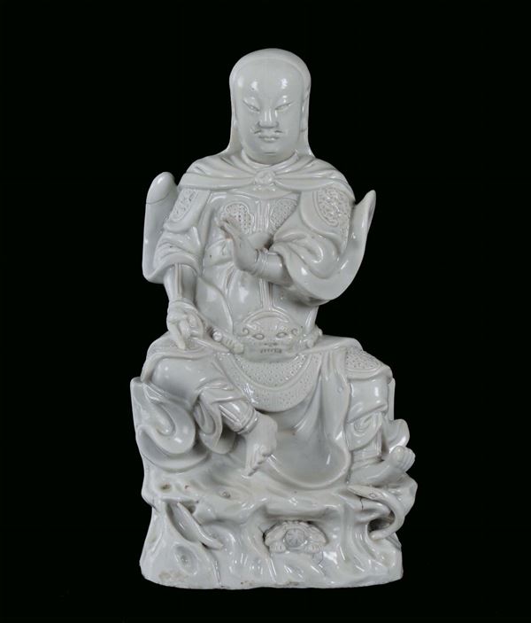 Sitting Blanc de Chine porcelain wise man, China, Dehua, Qing Dynasty, Kangxi period (1662-1722) h cm 23