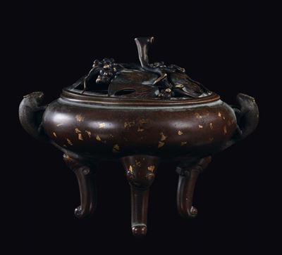 Censer in Bronzo con Pennellate Dorate. Cina, Dinastia Qing, XVIII Secolo