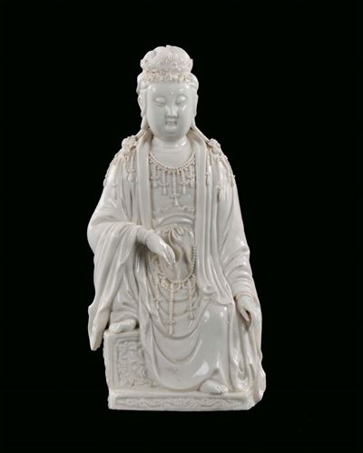 Figura di Guanyin in Porcellana Blanche De Chine, Cina, Periodo Repubblica, XX Secolo