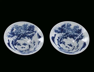 Coppia di Coppette in Porcellana, Cina, Dinastia Qing, XIX Secolo