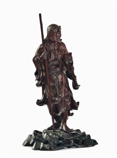 Figurina in Legno Raffigurante Viandante, Cina, Dinastia Qing, XIX Secolo