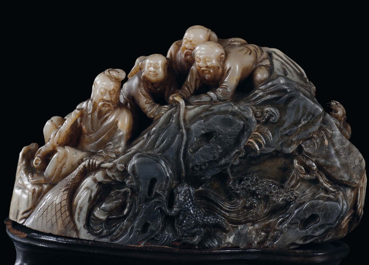 Sigillo Saponaria Raffigurante Pescatori, Cina, Dinastia Qing, XIX Secolo