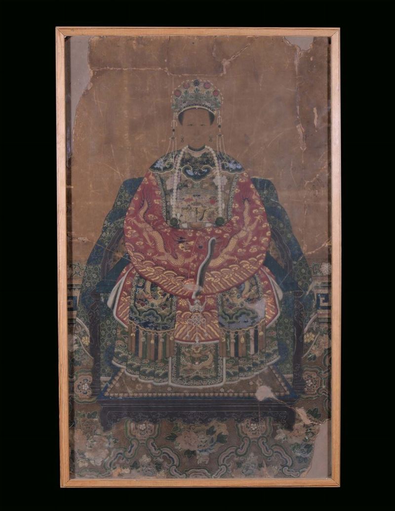 Courtesan portrait, China, Qing Dynasty, end 18th century Distemper on canvas, cm 104x62  - Auction Fine Chinese Works of Art - Cambi Casa d'Aste