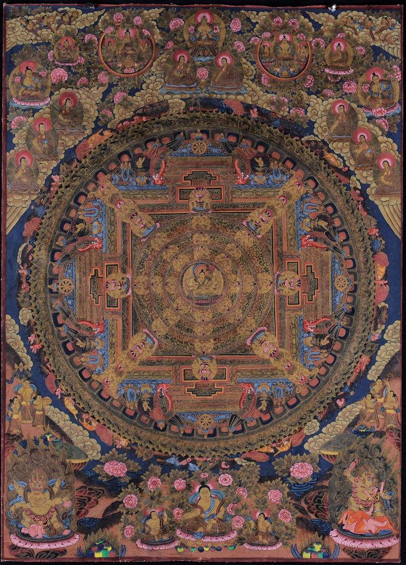 Painted silk Thangka representing a tantric subject with frame, China, 19th century cm 74x52  - Auction Fine Chinese Works of Art - Cambi Casa d'Aste