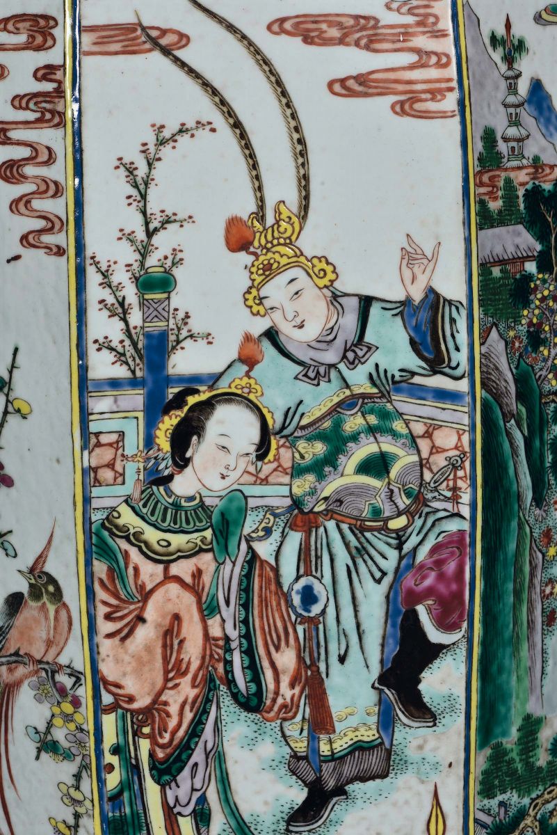 Coppia di Vasi in Porcellana Famiglia Verde, a Sezione Esagonali Cina, Dinastia Qing, XIX Secolo