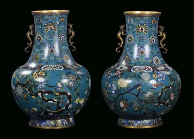 Coppia di Vasi Cloisonnè, Cina, Dinastia Qing, Periodo Jiaqing, (1796-1820)